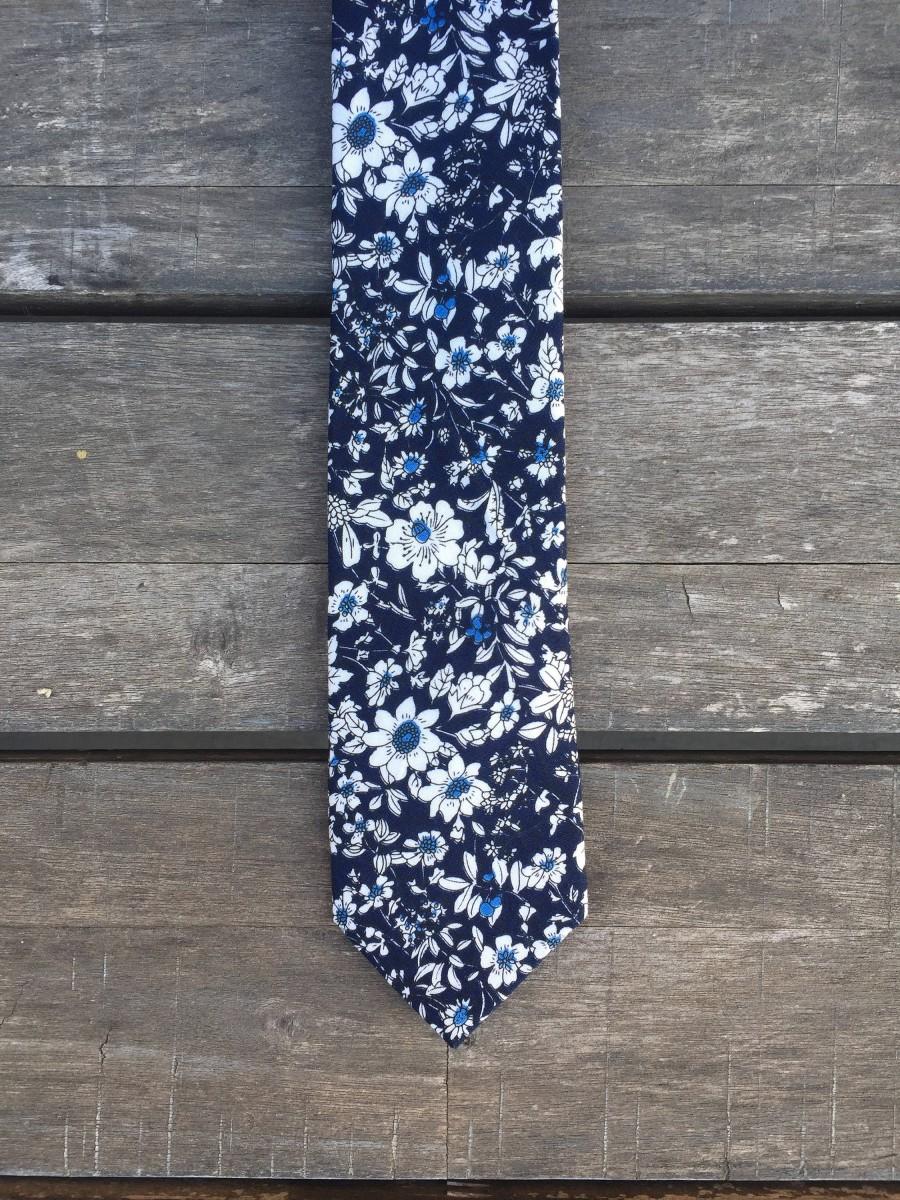Hochzeit - Blue & White Floral Skinny Tie, Free Shipping