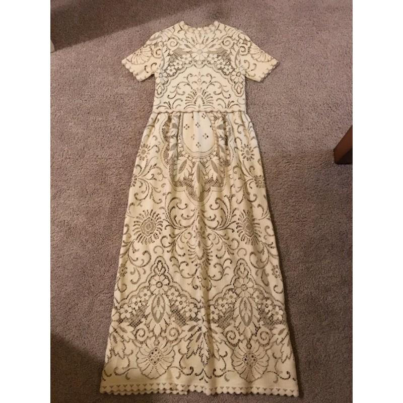 Wedding - Vintage 70s bohemian crochet cut out burn out sheer lace embroidered shabby wedding runway maxi dress - Hand-made Beautiful Dresses