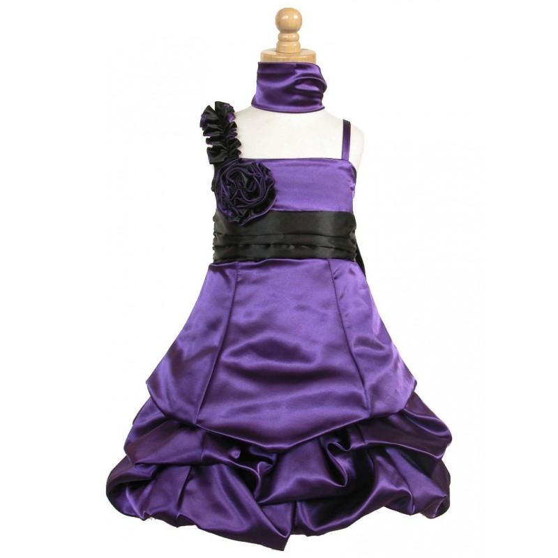 زفاف - Purple Satin Gathered Bubble Dress w/ Two Tone Flower Style: D719 - Charming Wedding Party Dresses
