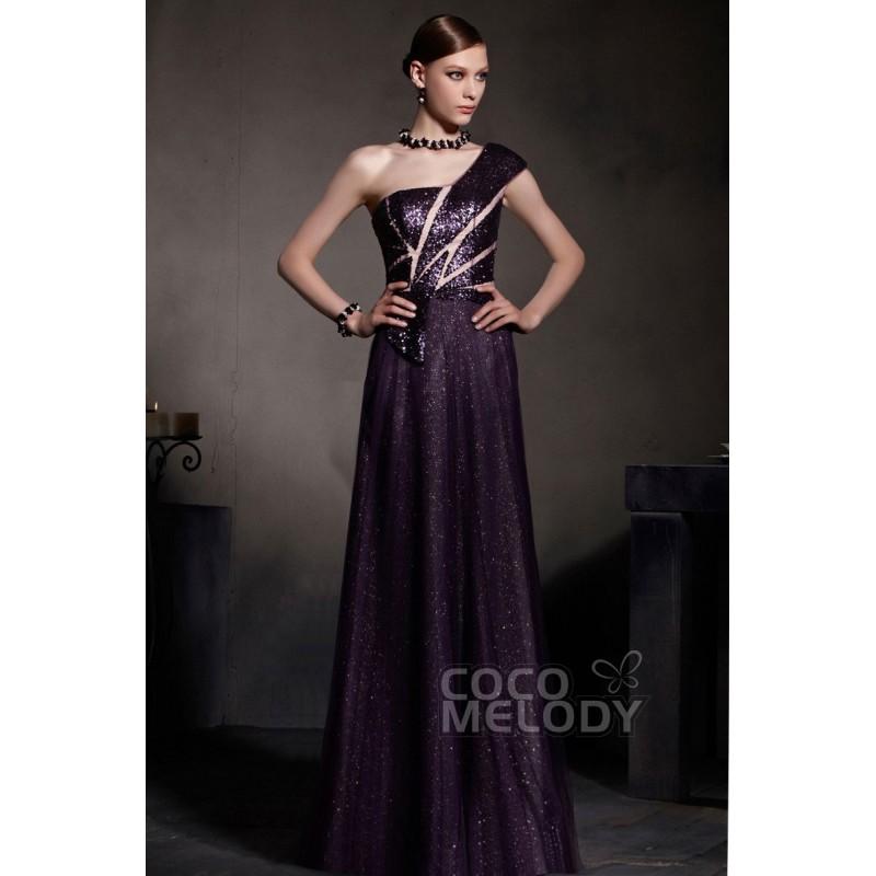 زفاف - Queenly Sheath-Column One Shoulder Floor Length Sequin Evening Dress COSF1402C - Top Designer Wedding Online-Shop