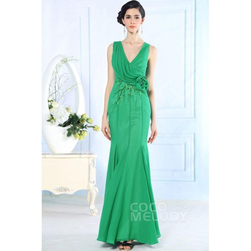Wedding - Fashion Trumpet-Mermaid V-Neck Natural Floor Length Cascade Sleeveless Open Back Evening Dress COAF15005 - Top Designer Wedding Online-Shop