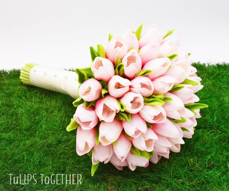 زفاف - Pink Real Touch Tulip Wedding Bouquet - Ready for Quick Shipment 3 Dozen Tulips Customize Your Wedding Bouquet - Bridal Bridesmaid Bouquet