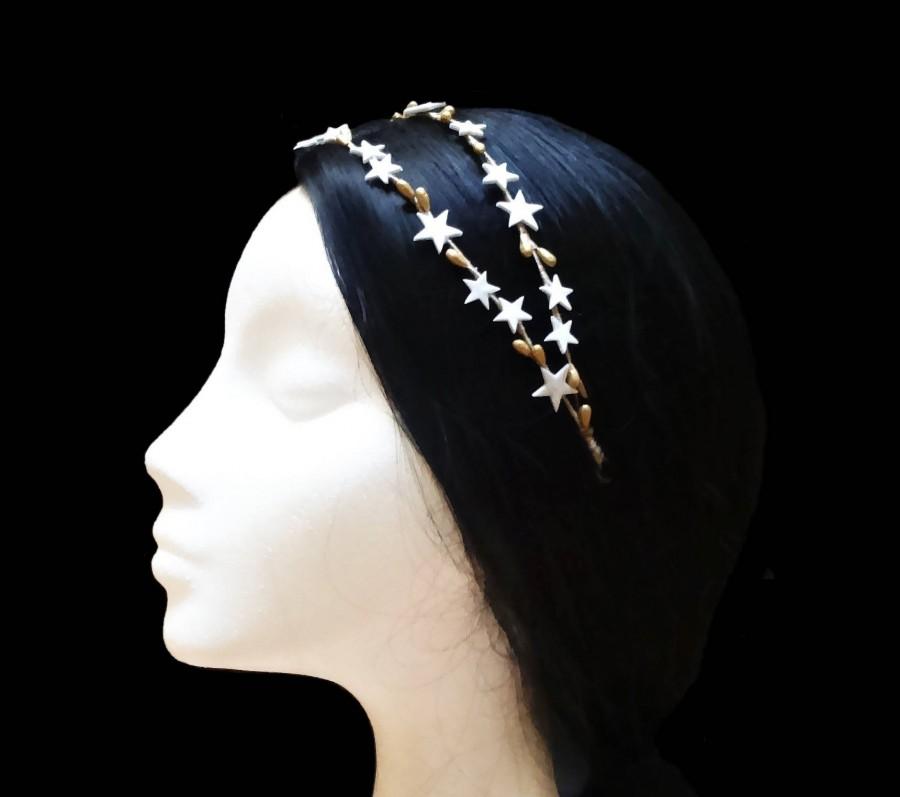 زفاف - Star headband. Bridal headband. Wedding headband. Bridesmaid headband. Star headpiece. Star crown. White and gold headband. Double headband. - $34.50 EUR