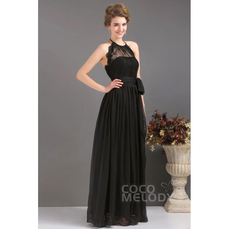 Mariage - Sweet Sheath-Column Halter Floor Length Chiffon Black Evening Dress COUF13007 - Top Designer Wedding Online-Shop
