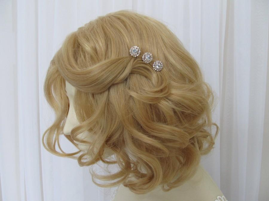 Wedding - Rose Gold Crystal Bridal Hair Pins Set Of 3,Bridal Accessories,Wedding Accessories,Bridesmaid Hair Pins,Hair Jewelry,#P23