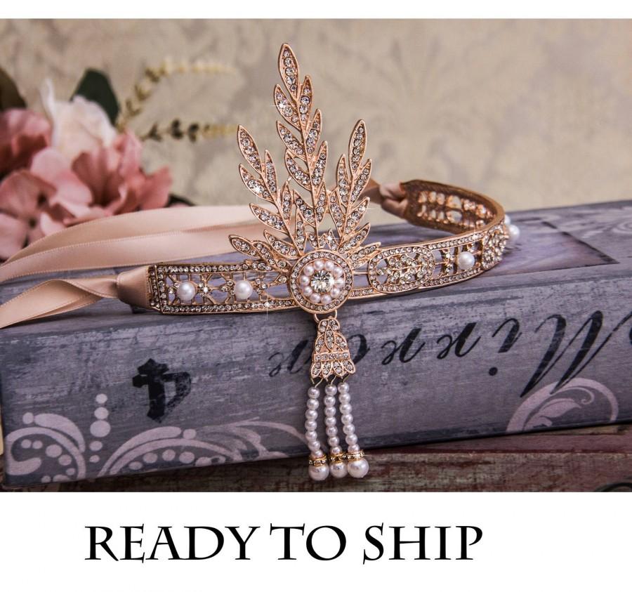Mariage - Great Gatsby Headband Rose Gold Flapper Headband Great Gatsby Headpiece Bridal Headband Wedding Headpiece Rose Gold Gatsby Jewelry