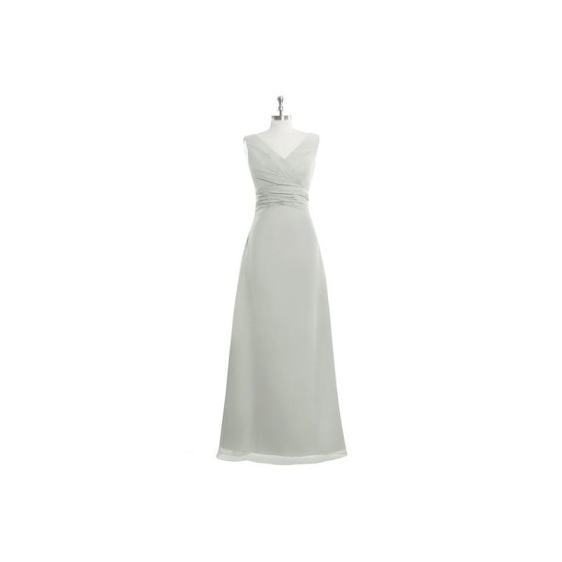 Wedding - Silver Azazie Mya - V Neck Floor Length V Back Chiffon Dress - Simple Bridesmaid Dresses & Easy Wedding Dresses