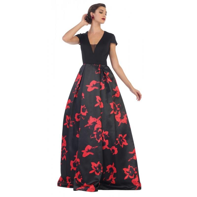 زفاف - May Queen - RQ7450 Cap Sleeve Floral Pleated Evening Gown - Designer Party Dress & Formal Gown