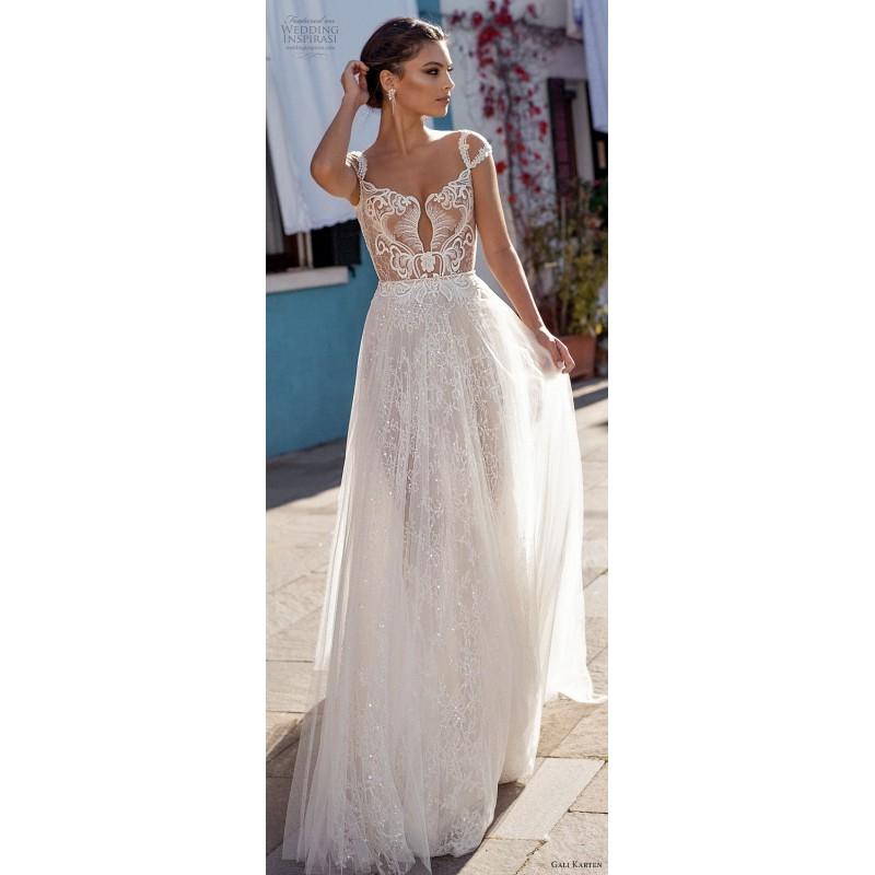 Mariage - Gali Karten 2018 Lace Embroidery Ivory Court Train Open Back Aline Cap Sleeves Scoop Neck Bridal Dress - Rolierosie One Wedding Store