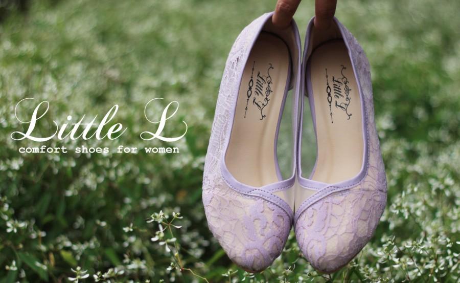 Hochzeit - Wedding Shoes - Bridal Purple Lace Heels or Flat Custom