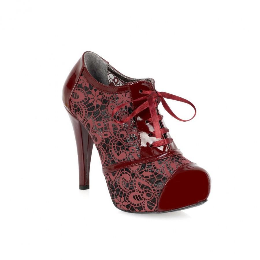 زفاف - Wedding shoes, Bridal shoes, BURGUNDY 11cm Heel Lace Weding shoes  with Tulle roses AS#4