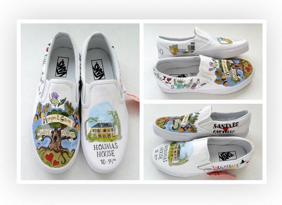 Wedding - Boho Slip On Painted Wedding Shoes, Hand Painted Folk Art Wedding Shoes, Unique Gift for Bride Custom Lace Up VANS Custom Wedding Flats Vans