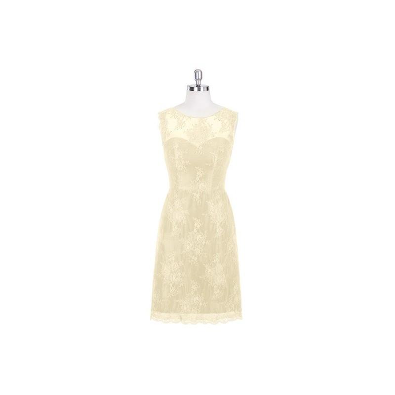 زفاف - Champagne Azazie Zaria - Knee Length Lace Scoop Illusion Dress - Charming Bridesmaids Store