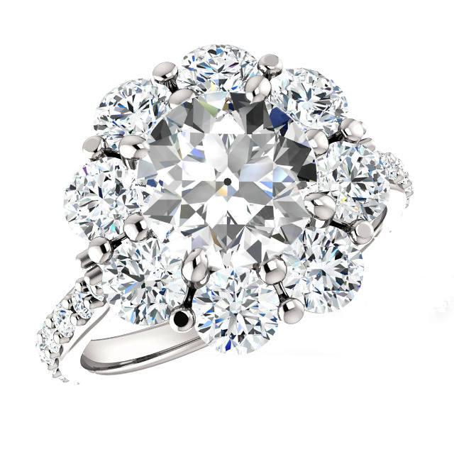 زفاف - 2 Carat Antique Old European Cut Harro Gem Moissanite & Diamond Lotus Halo Engagement Ring, Flower Halo, Handmade Moissanite Rings 8mm OEC - $6745.00 USD