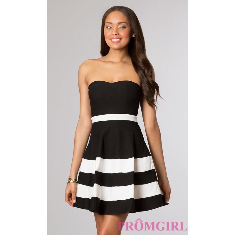 زفاف - Black and White Short Strapless Dress - Brand Prom Dresses