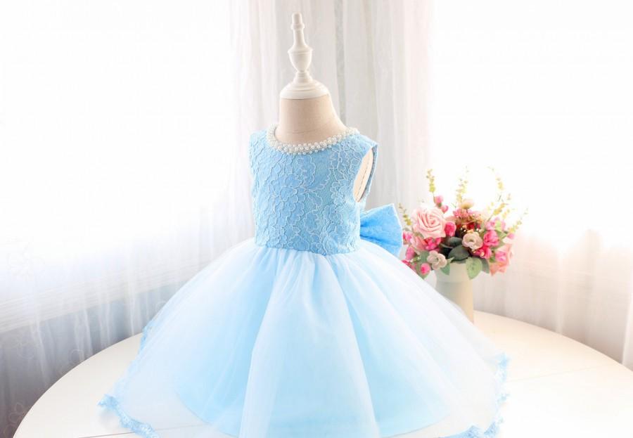 Wedding - Baby Blue Birthday Dress, Infant Couture Dress, 1st Birthday Dress, Toddler Glitz Pageant Dress, Flower Girl Dress, PD110-2