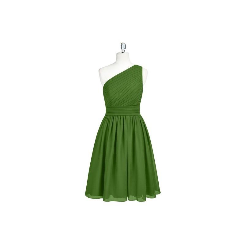 زفاف - Moss Azazie Katrina - Knee Length Bow/Tie Back Chiffon One Shoulder Dress - Simple Bridesmaid Dresses & Easy Wedding Dresses