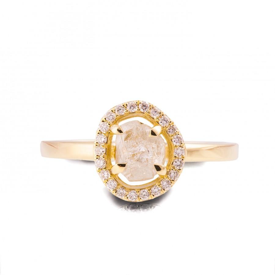 Hochzeit - Raw Diamond Ring, 18K Yellow Gold Rough Diamond engagement ring, Unique Engagement ring, rough diamond ring, Raw Halo Ring