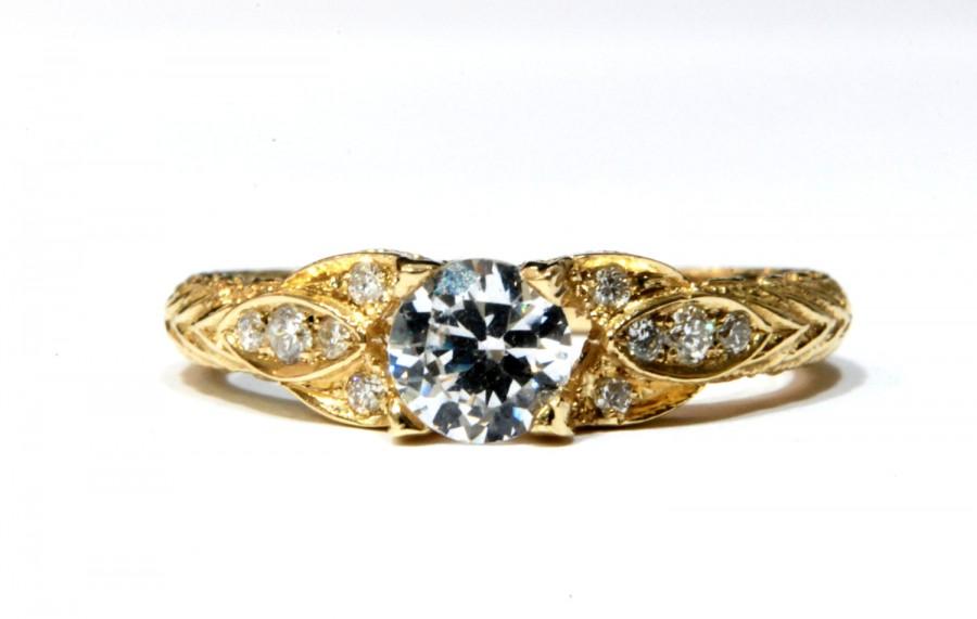 Свадьба - Antique Engagement Ring, Yellow gold Ring, diamond Ring, Prong Ring, Engagement Band, Bridal Jewelry, Gispandiamonds, Milgrain ring
