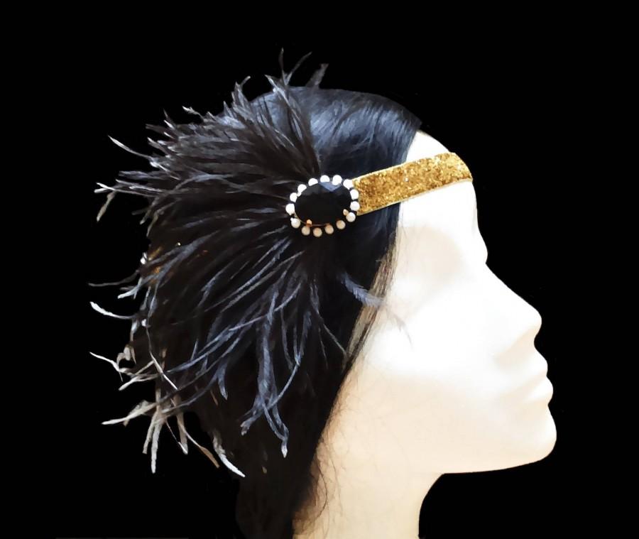 Wedding - 1920s Gatsby headband. Great gatsby headband. 1920s flapper headband. Black feather headpiece. Bridal headpiece. Bridesmaid headpiece. - $23.60 EUR