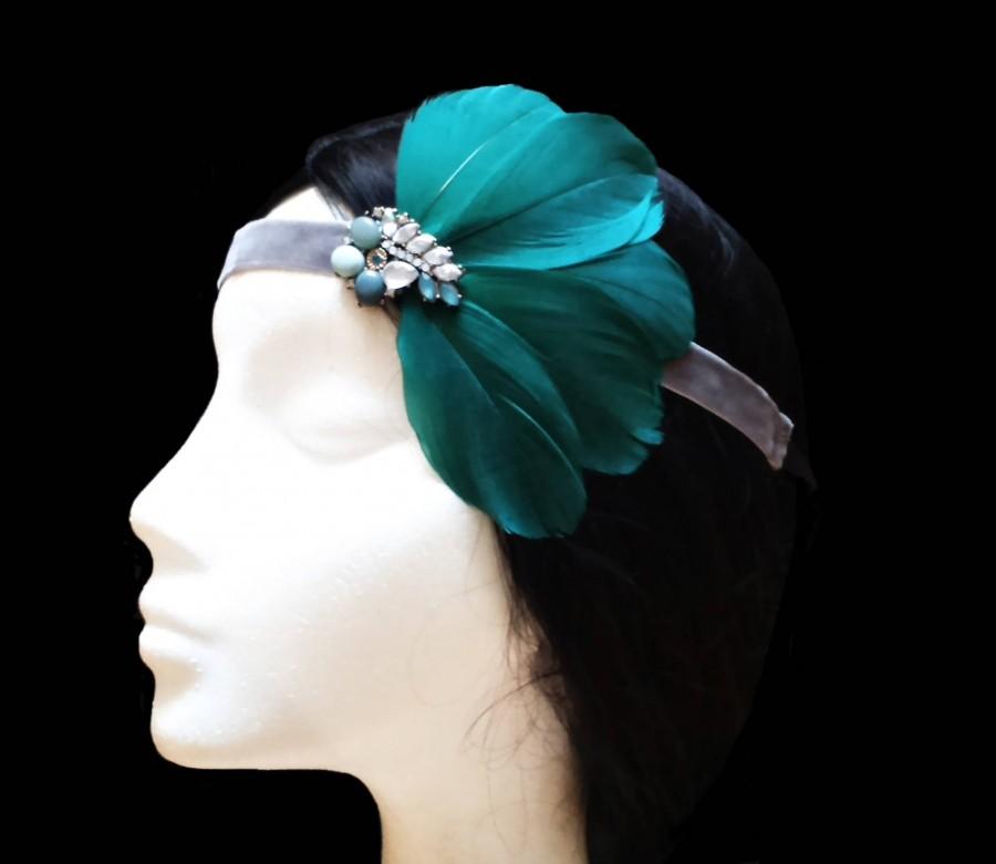 زفاف - 1920s Gatsby headband. Great gatsby headband. 1920s flapper headband. Green feather headpiece. Bridal headpiece. Bridesmaid headpiece. - $23.75 EUR