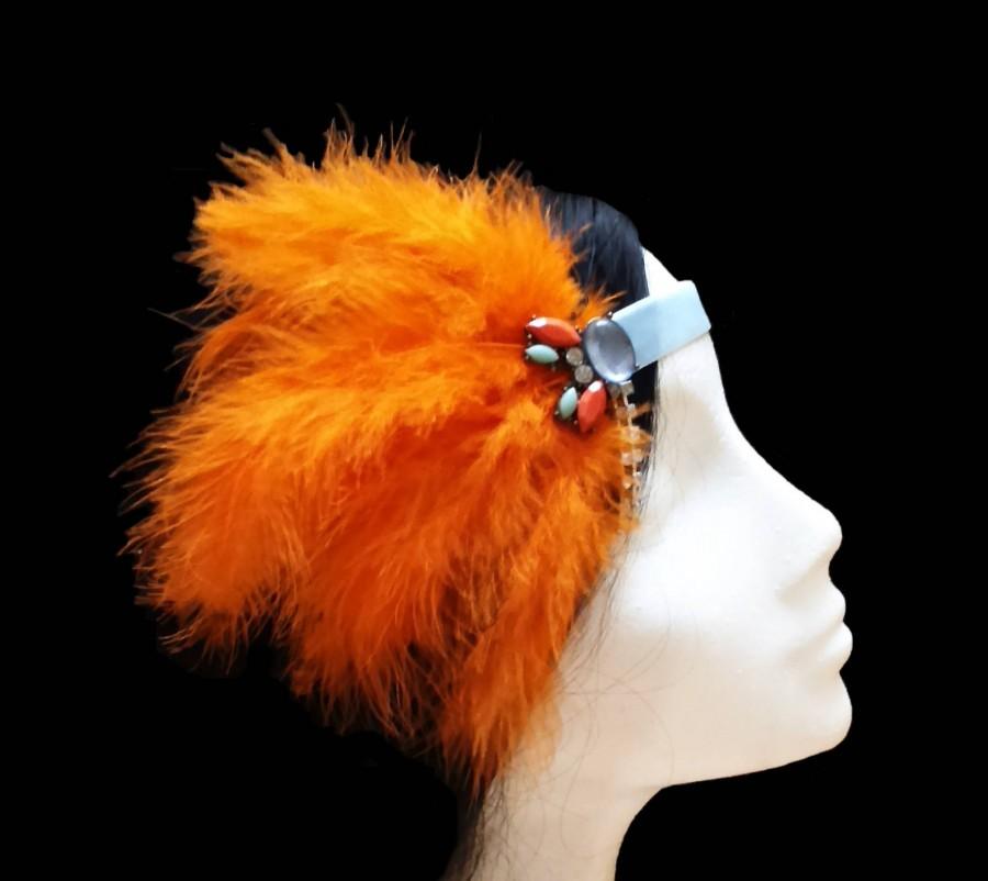 Свадьба - 1920s Gatsby headband. Great gatsby headband. 1920s flapper headband. Orange feather headpiece. Bridal headpiece. Bridesmaid headpiece. - $24.20 EUR