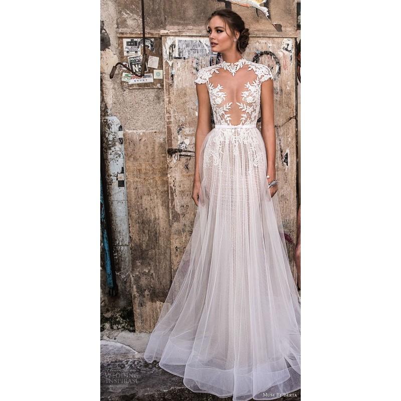 زفاف - Muse by Berta 2018 BLANCHE Sweet Ivory Chapel Train Ball Gown Cap Sleeves High Neck Tulle Appliques Bridal Gown - 2018 Unique Wedding Shop