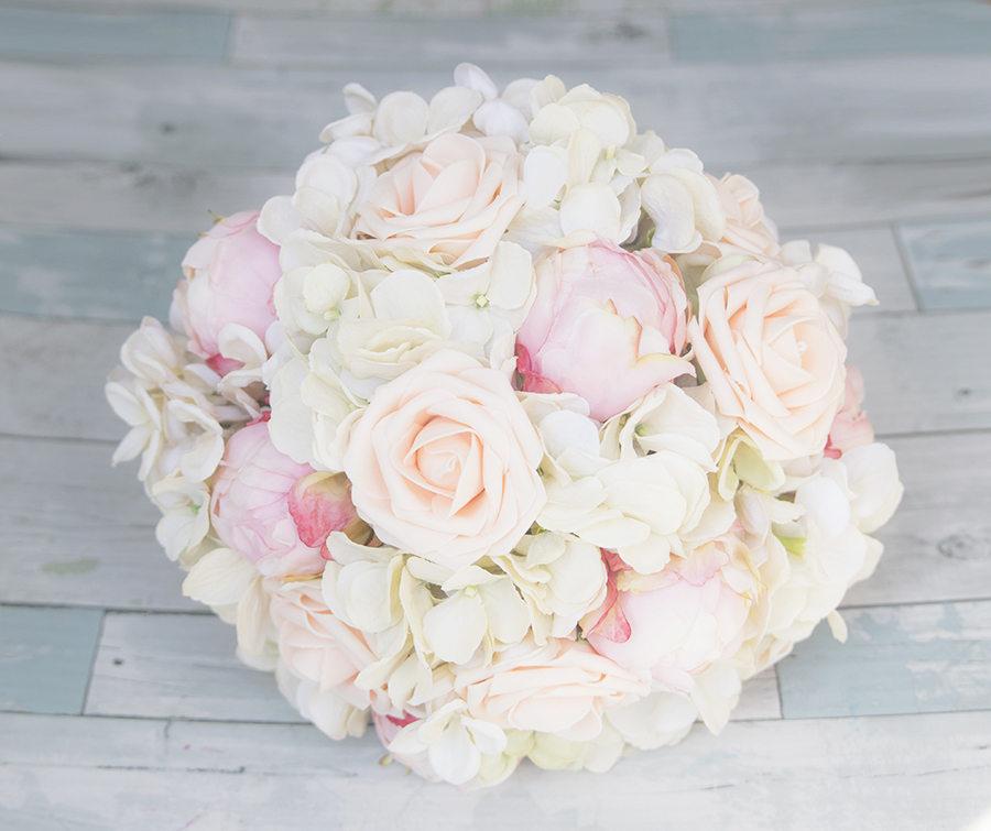 Wedding - Silk Wedding Bouquet - Peach Pink Blush Peonies, Roses & Hydrangeas Silk Bridal Bridal Bouquet