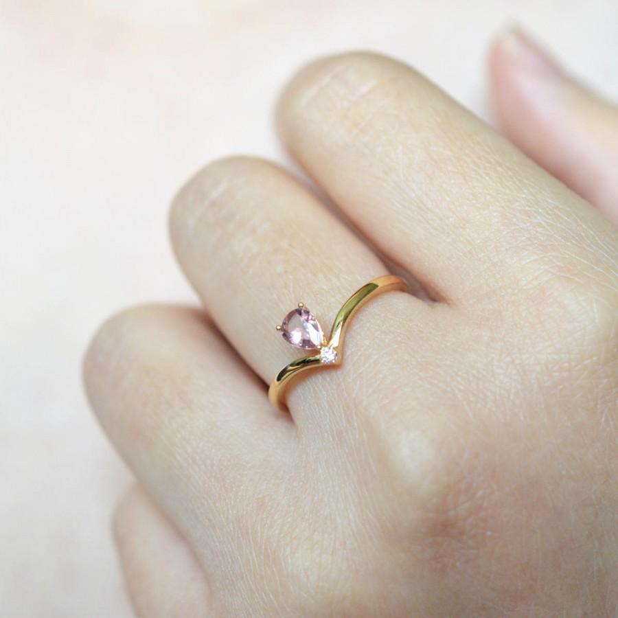 Свадьба - Tourmaline Engagement Ring 18K Rose Gold Ring Diamond Engagement Ring Pink Tourmaline Ring 14K Rose Gold Ring Gemstone Engagement Ring