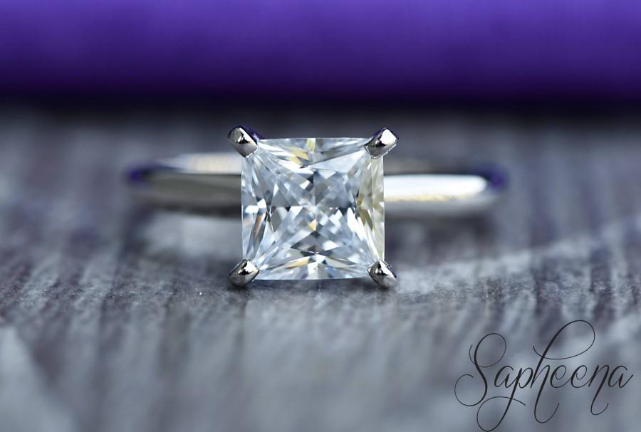 Hochzeit - White Princess Cut Solitaire Engagement Ring in 14k White Gold, Wedding Ring, Solitaire Ring, Bridal Ring, Promise Ring by Sapheena