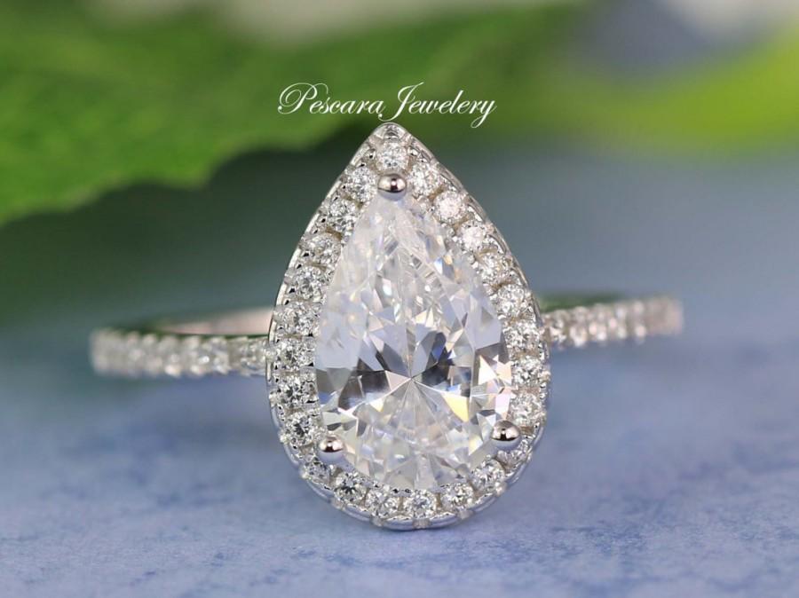 زفاف - Pear Cut Halo Ring - Pear Cut Ring - Promise Ring - Wedding Ring - Pear Shaped Ring - CZ Diamond Stimulant - 2.6ct tw - Sterling Silver