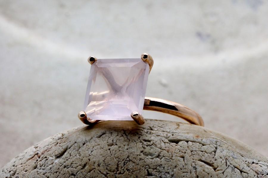 Hochzeit - CHRISTMAS SALE - love stone ring,rose quartz ring,pink square ring,gemstone ring,pink ring,pink quartz ring,rose gold ring