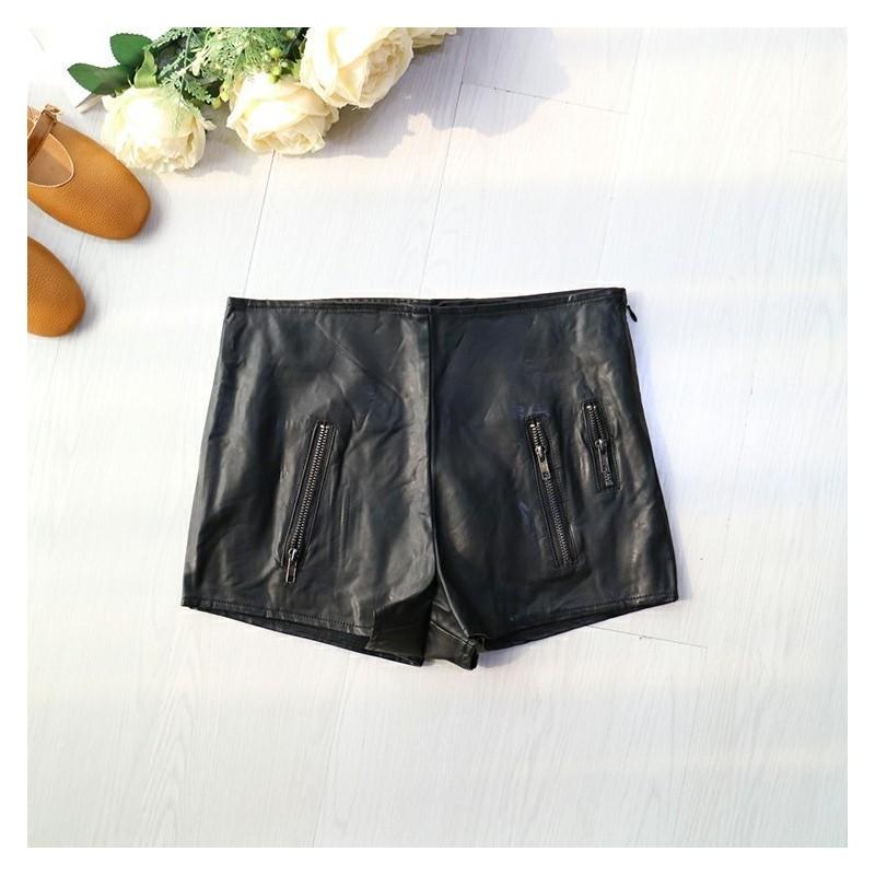 زفاف - Must-have Casual Zipper Up Summer Edgy Leather Pant Short - Discount Fashion in beenono