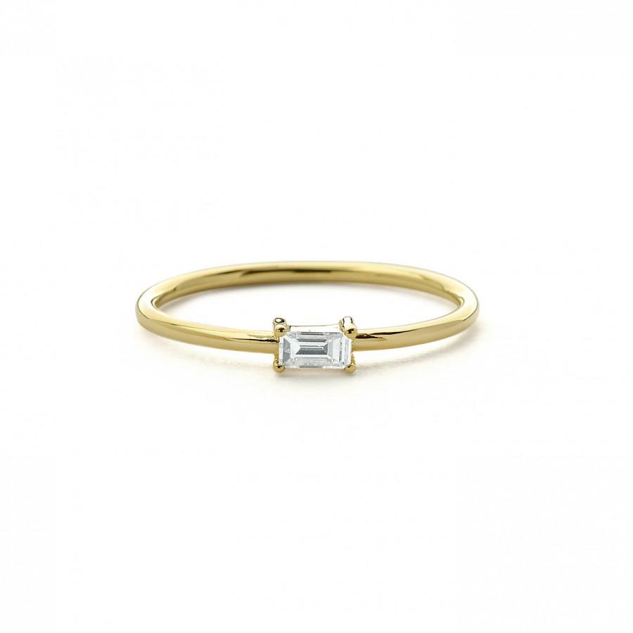 Hochzeit - 14k Baguette Diamond Ring/ Baguette Diamond Engagement Ring/ Minimalist Baguette Ring/ 0.10ctw Baguette Engagement Ring/ Stacking Ring