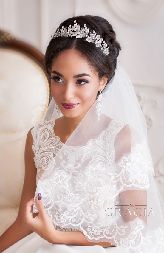 زفاف - AMARA Silver Leaf Flower Bridal Tiara Wedding Crown by TopGracia