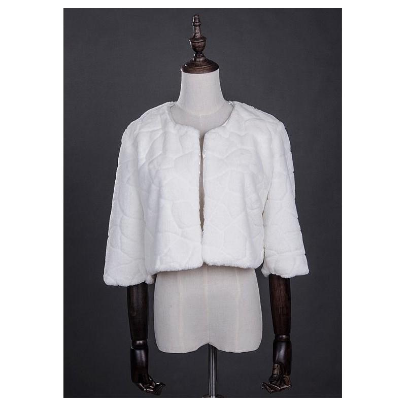 زفاف - In Stock Elegant Ivory Faux Fur Wedding Shawl With Sleeves - overpinks.com