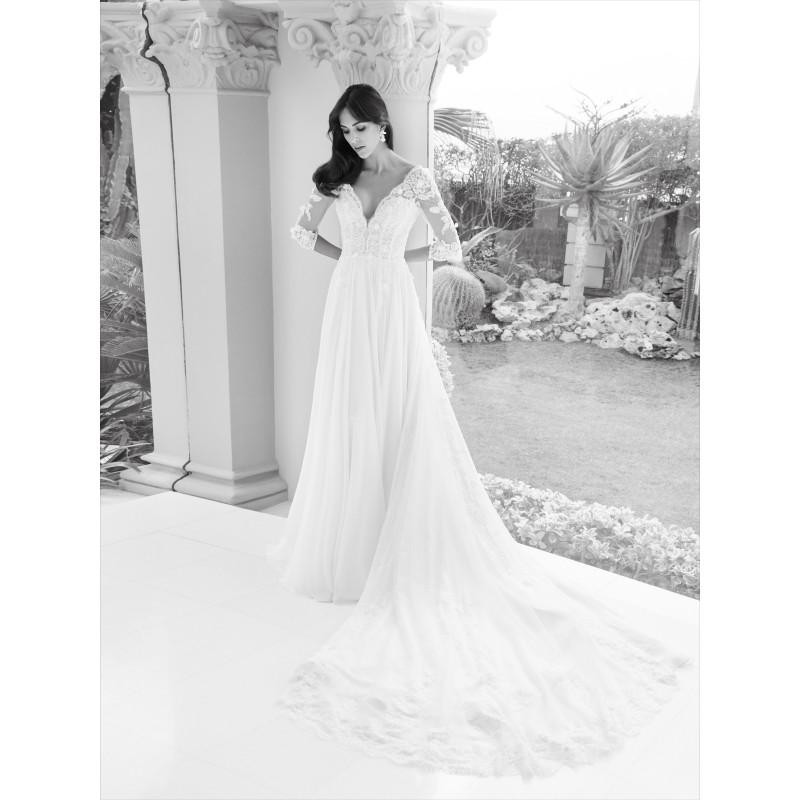 زفاف - Alessandra Rinaudo 2018 LISBETH Ivory 1/2 Sleeves Chapel Train Sweet V-Neck Aline Appliques Chiffon Wedding Gown - Fantastic Wedding Dresses