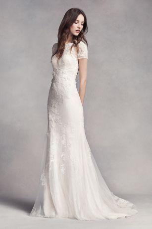 Hochzeit - White By Vera Wang Short Sleeve Lace Wedding Dress Style VW351312