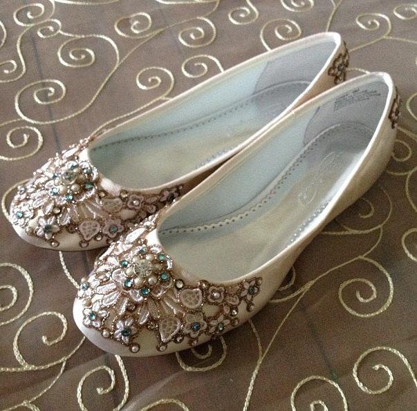 Mariage - Spring Garden Bridal Ballet Flats Wedding Shoes - Any Size - Pick your own shoe color and crystal color