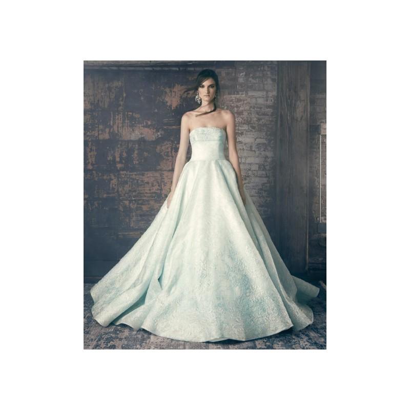 Wedding - Sareh Nouri Fall/Winter 2018 Eliza Blue Vogue Chapel Train Sleeveless Strapless Ball Gown Satin Embroidery Wedding Dress - Brand Wedding Dresses