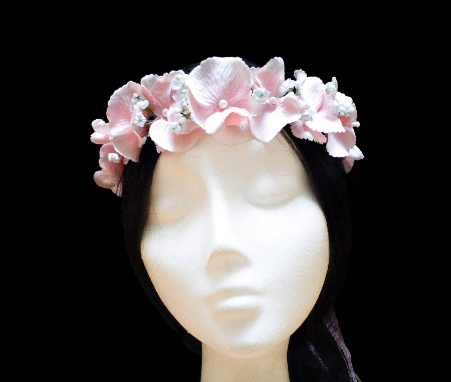 زفاف - Pink hydrangea flower crown. Flower girl crown. Bridal flower crown. Wedding halo. Small flower crown. Flower girl halo. Pink flower wreath. - $22.10 EUR