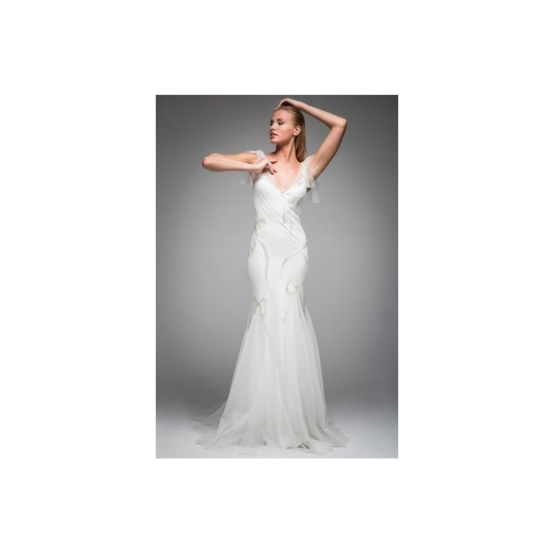 Mariage - Sarah Janks Spring 2016 Dress 3 - V-Neck Sarah Janks White Full Length Spring 2016 Fit and Flare - Rolierosie One Wedding Store