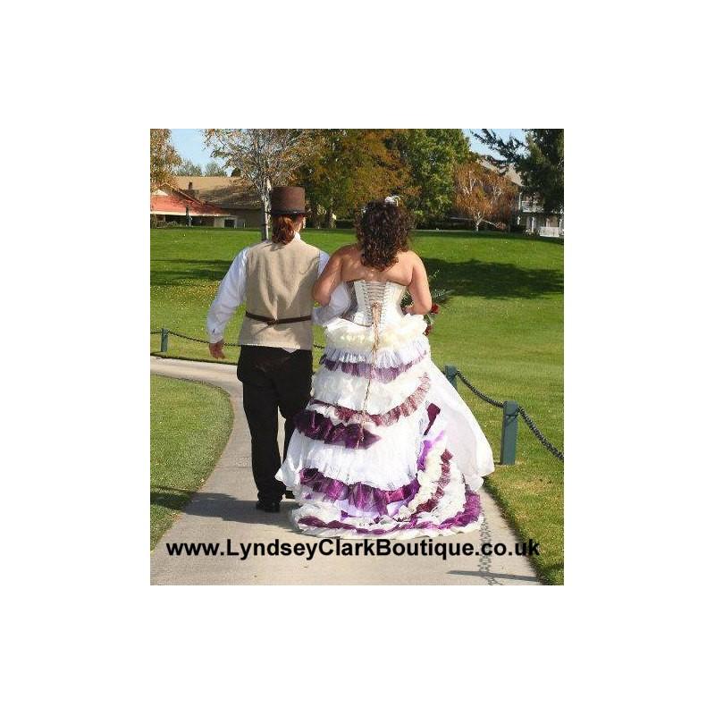 Wedding - Steampunk wedding dress ivory purple with Train / Bustle custom MADE TO ORDER/ measure - Hand-made Beautiful Dresses
