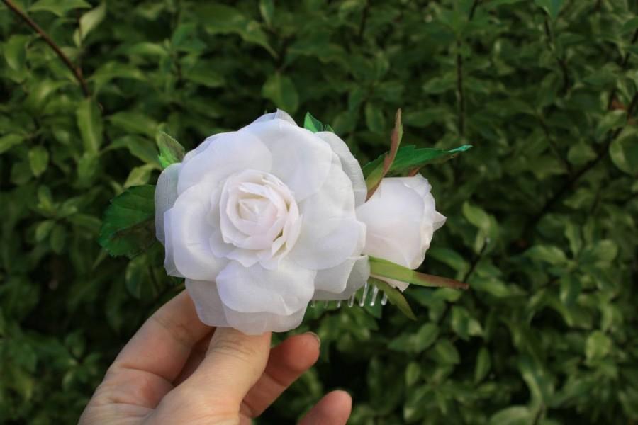 Mariage - White rose Bridal hair comb Wedding Silk flower Greenery rustic hair comb Winter wife gift Floral Bridal hair piece Blush flower comb - $50.00 USD
