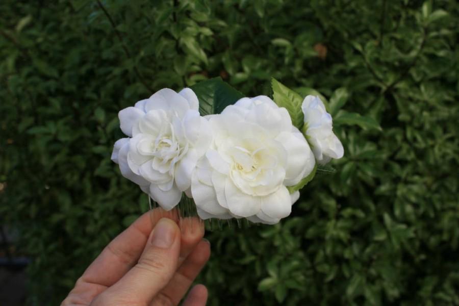 Wedding - White Gardenia Bridal Flower hair comb Wedding Silk Floral hair piece Flower Bridal shower Decorative comb Hairstyle Christmas gift - $35.00 USD