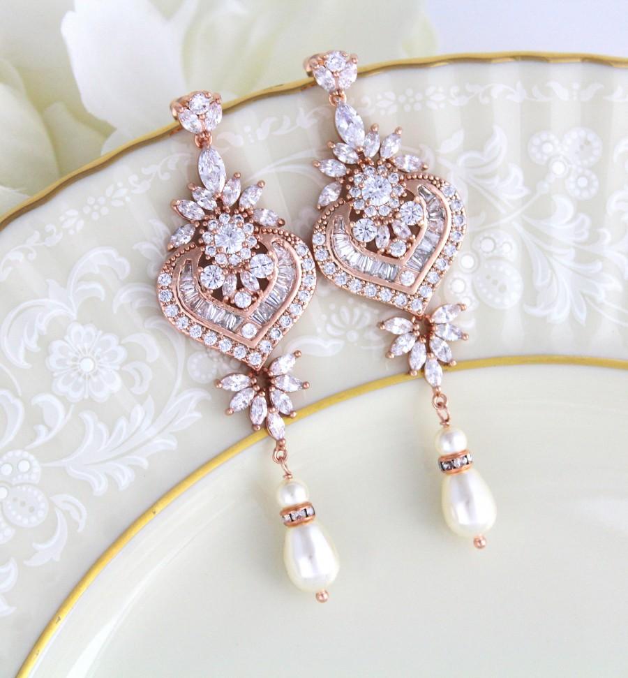 Rose Gold Earrings, Bridal Earrings, Wedding Jewelry