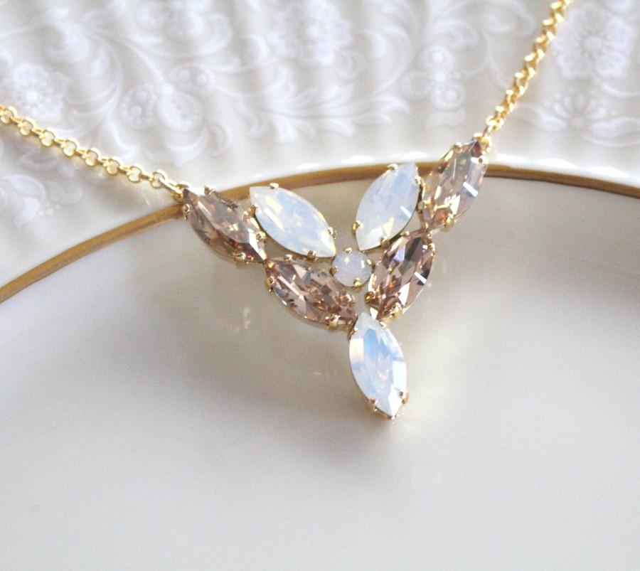 Hochzeit - Crystal Bridal necklace, White opal necklace, Bridal jewelry, Wedding necklace, Swarovski necklace, Golden shadow, Gold necklace, Bridesmaid