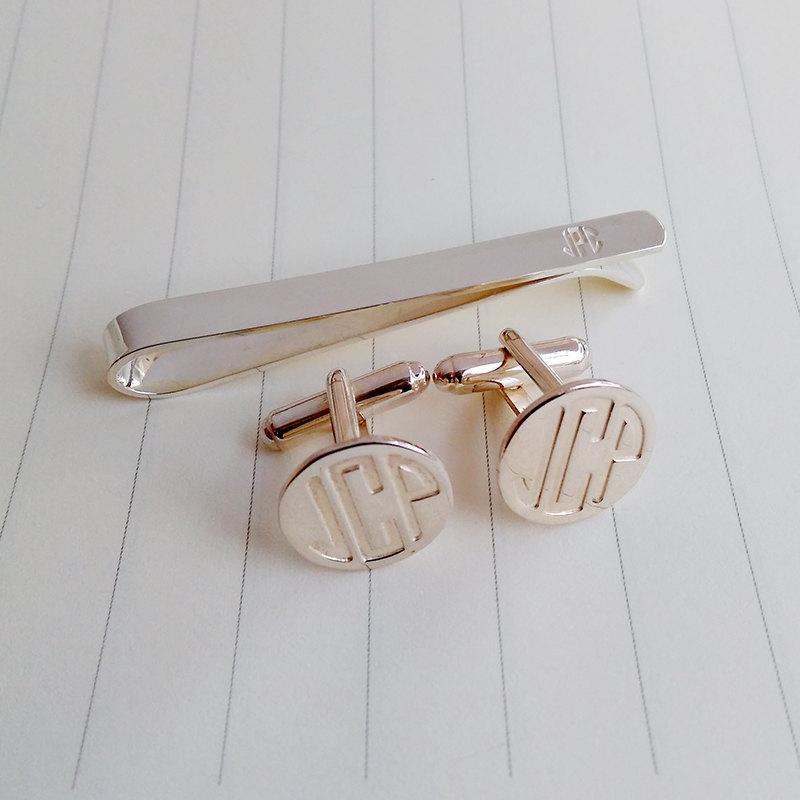 Mariage - Monogram Cufflinks and Tie Clip,Mix and Match Tie Clip and cufflinks,Personalized Wedding Tie Clip and Cufflinks,Groom Gift from Bride