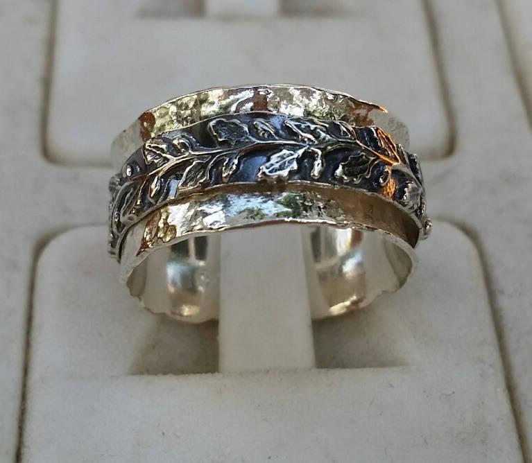 زفاف - Silver Spinner Ring ,Leaves Silver Ring ,Sterling Silver 925 Ring ,Unisex Spinner Ring ,Wedding Spinner Ring ,Bride And Groom Wedding Band