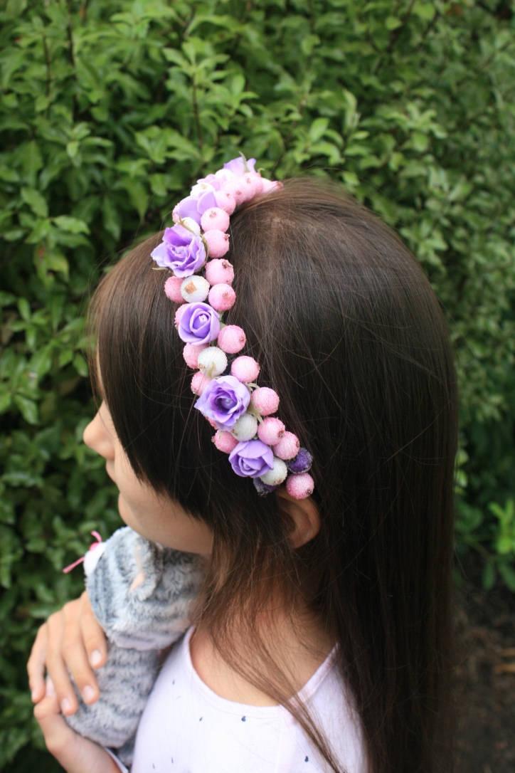 Wedding - Flower hair crown, Floral Headband, wedding headband, decorative headband, bridal headpiece, pink purple crown, winter wedding, halo crown - $19.95 USD